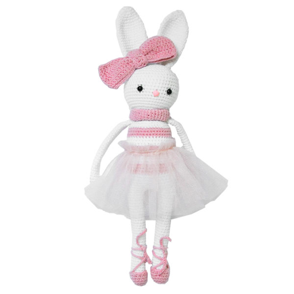 amigurumi pembe beyaz el örgüsü organik oyuncak balerin tavşan